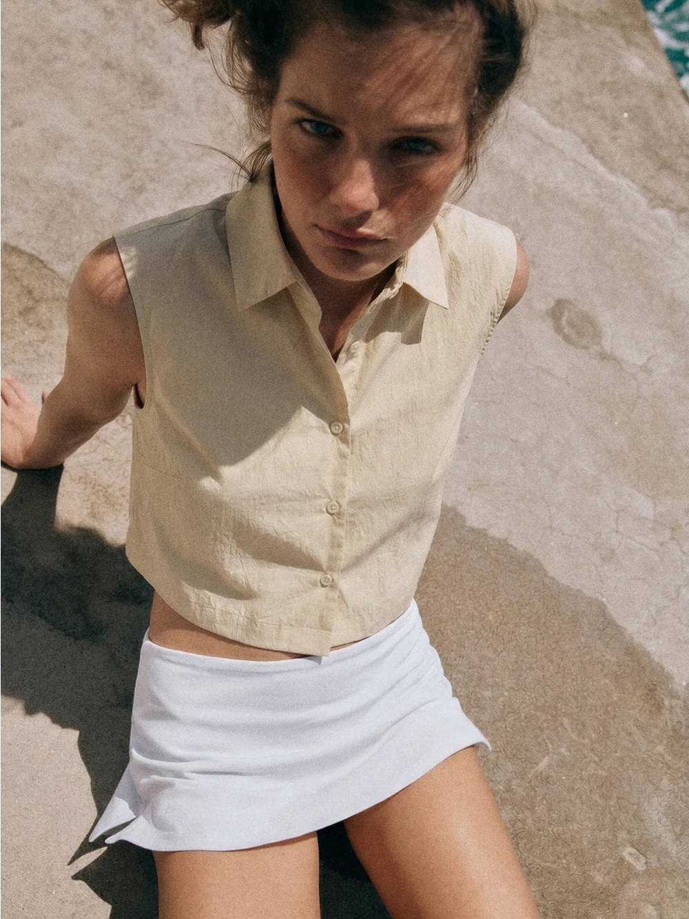 Zara Poplin Top with Voluminous Back in Cream